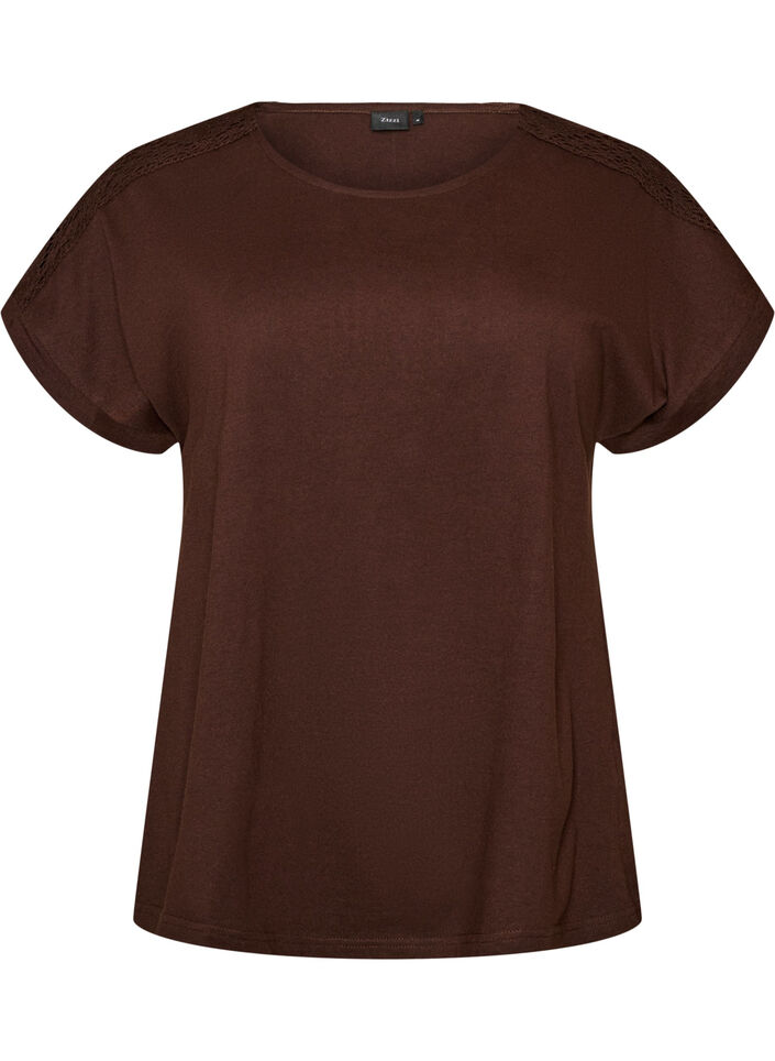 T-Shirt aus Baumwolle mit H&auml;keldetail, Braun, Packshot image number 0