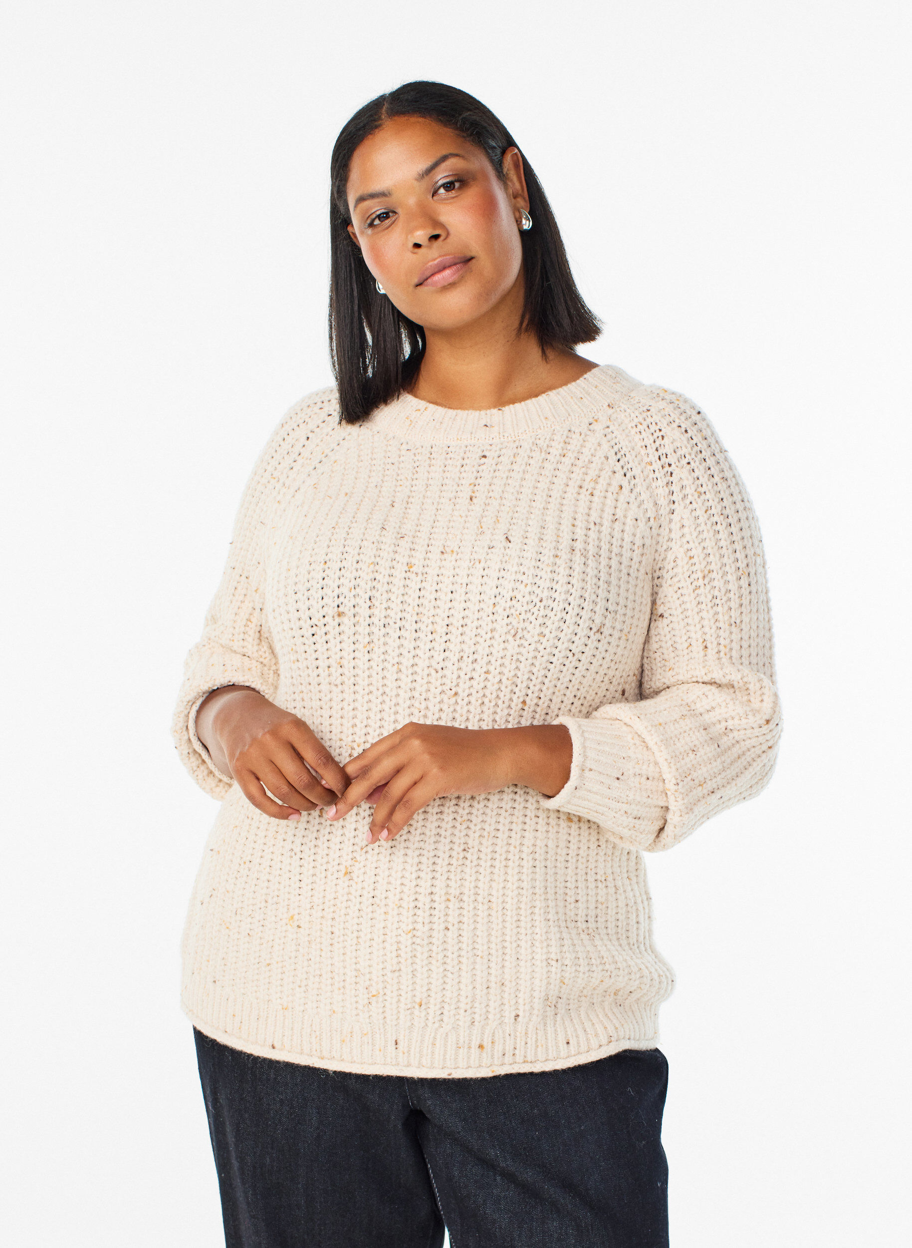 Strickpullover mit Raglan&auml;rmeln, Beige, Model