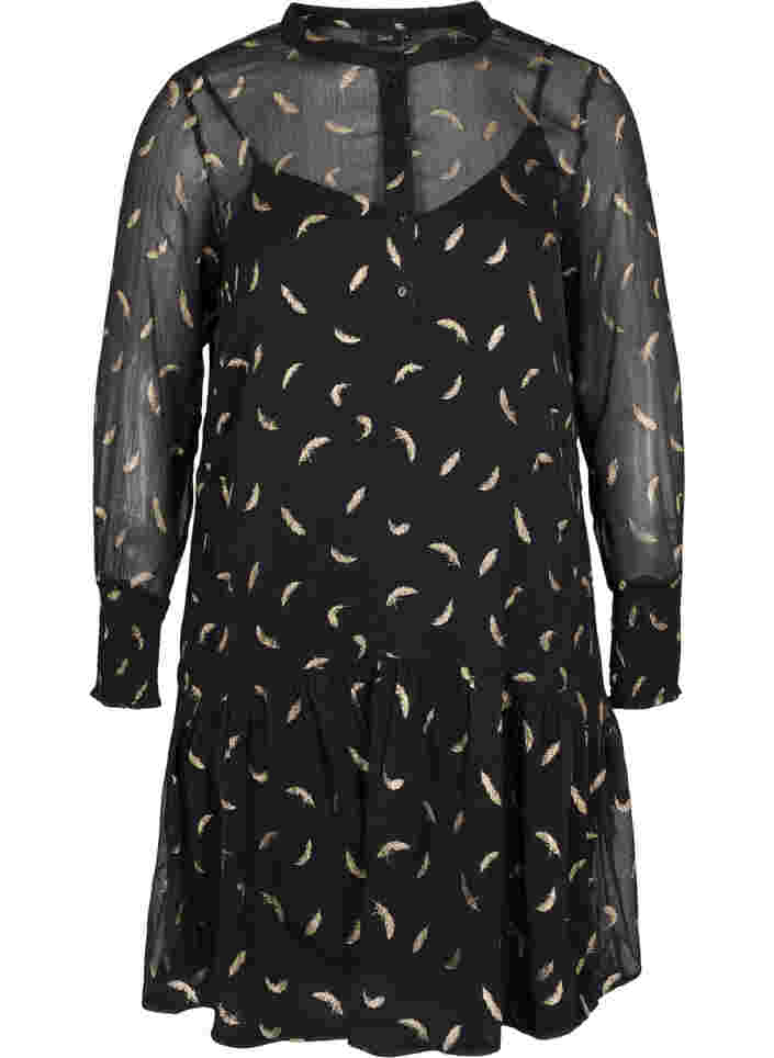 Kleid mit A-Form und Smok, Black, Packshot image number 0