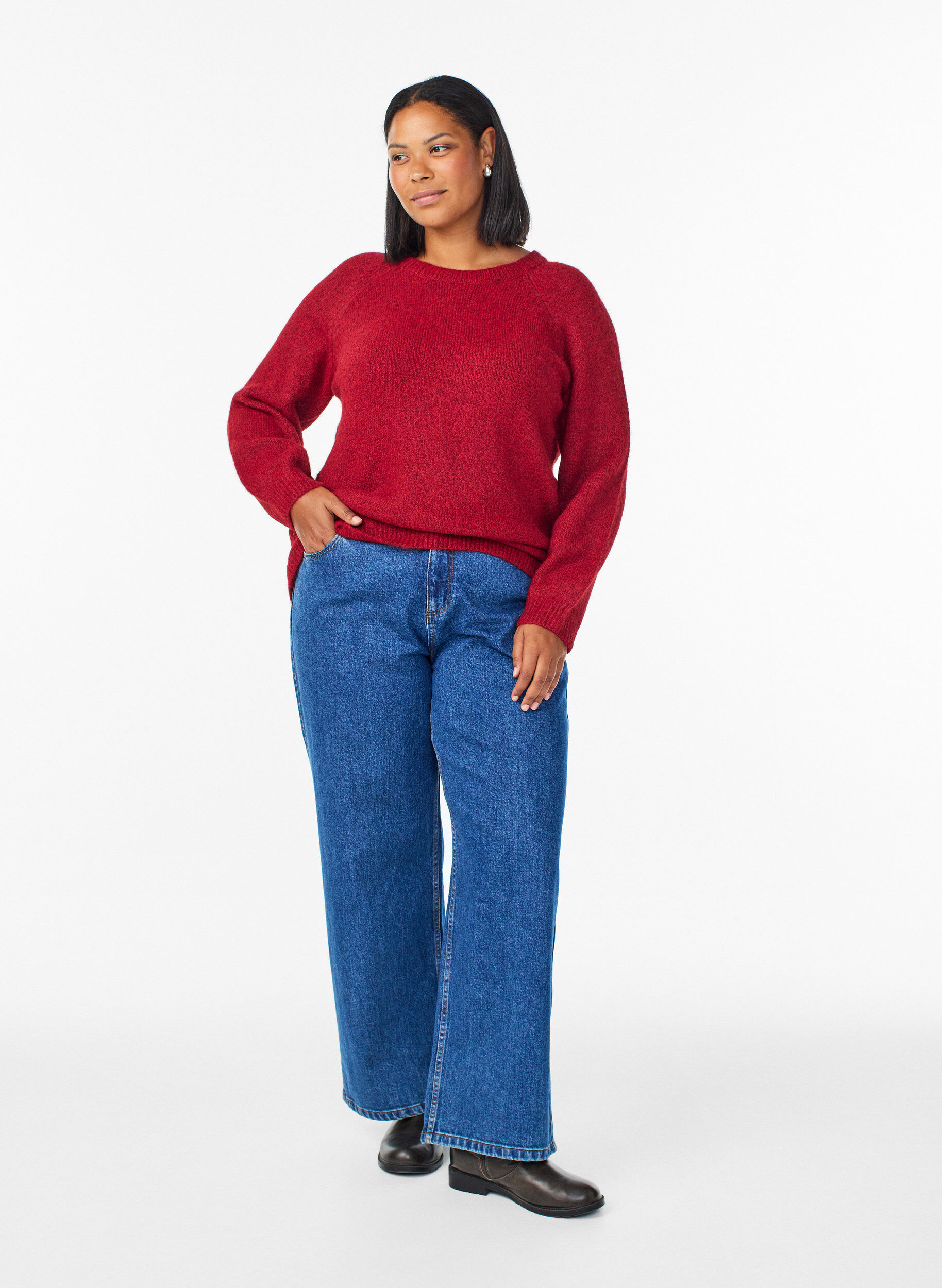 Zizzi Strickbluse mit Raglan&auml;rmeln, Rot, Model image number 1