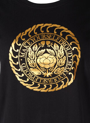 T-Shirt aus Baumwolle mit goldfarbenem Aufdruck, Black, Packshot image number 2