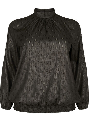 Gemusterte Bluse mit langen Ärmeln und Smock, Black, Packshot image number 0