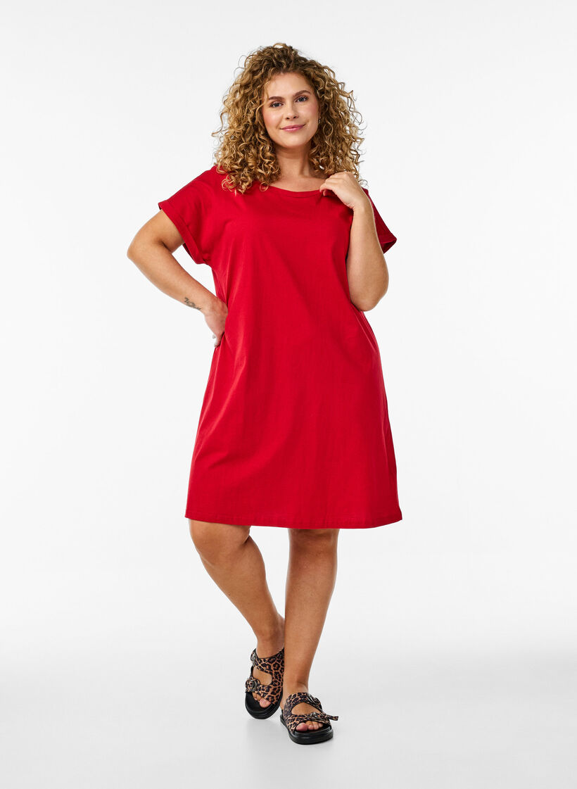 2er-Pack T-Shirt-Kleid mit kurzen &Auml;rmeln, Rot, Model image number 1