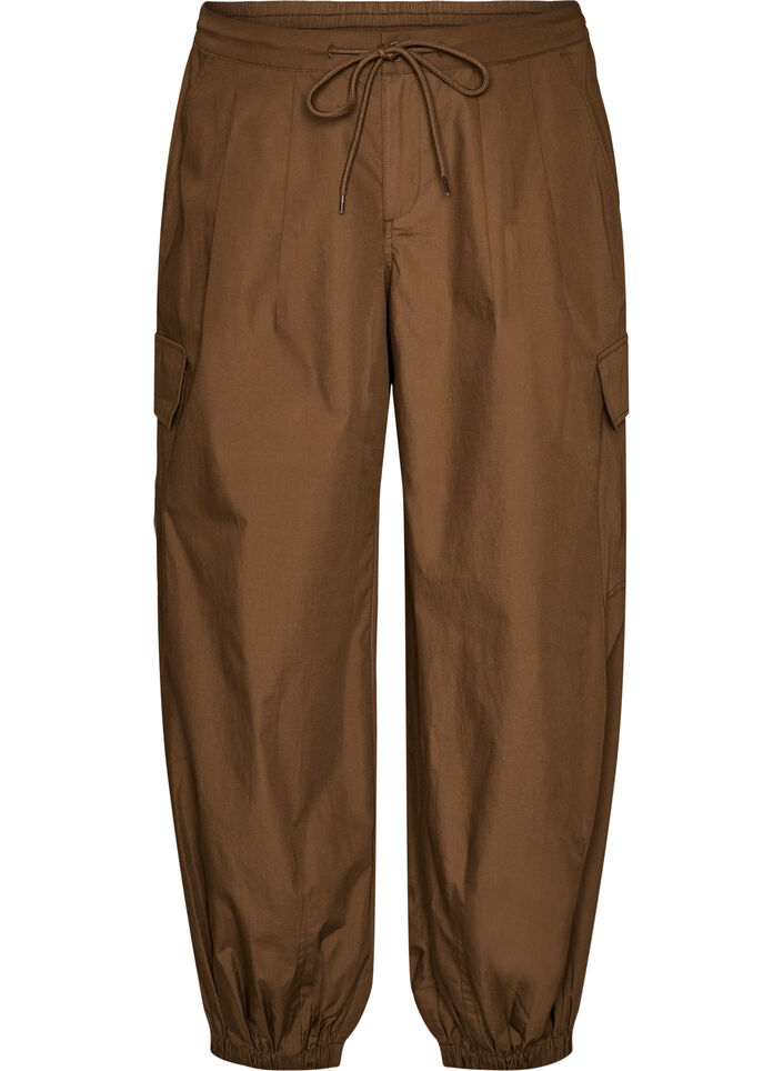 Baumwoll-Cargohose mit Ballonbein, Braun, Packshot image number 0