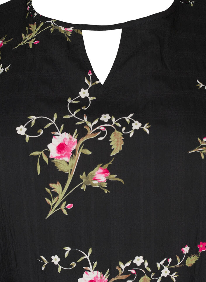 Lang&auml;rmelige Bluse mit gebl&uuml;mtem Muster, Schwarz, Packshot image number 2