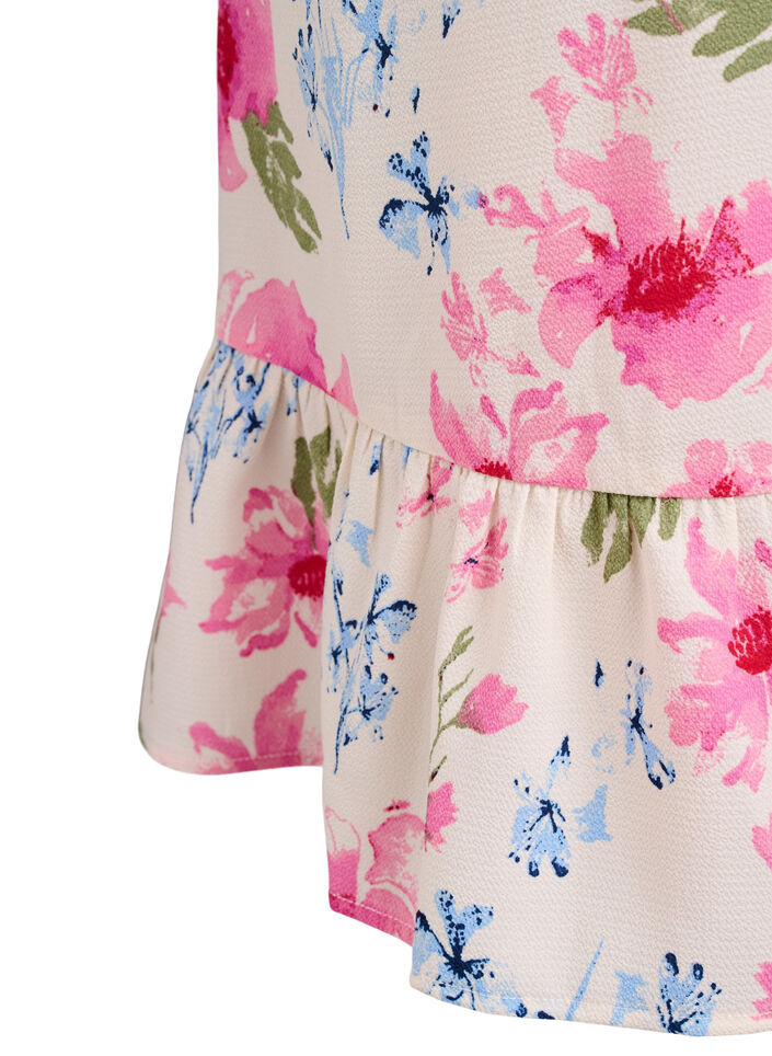 Geblümtes Wickelkleid mit kurzen Ärmeln, Weiß, Packshot image number 3