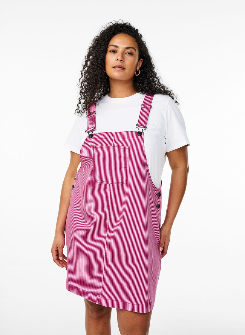 Kurzes Latzkleid mit Streifen, Red Stripe, Model image number 0