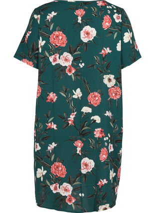 Kleid mit kurzen Ärmeln, GREEN FLOWER AOP, Packshot image number 1