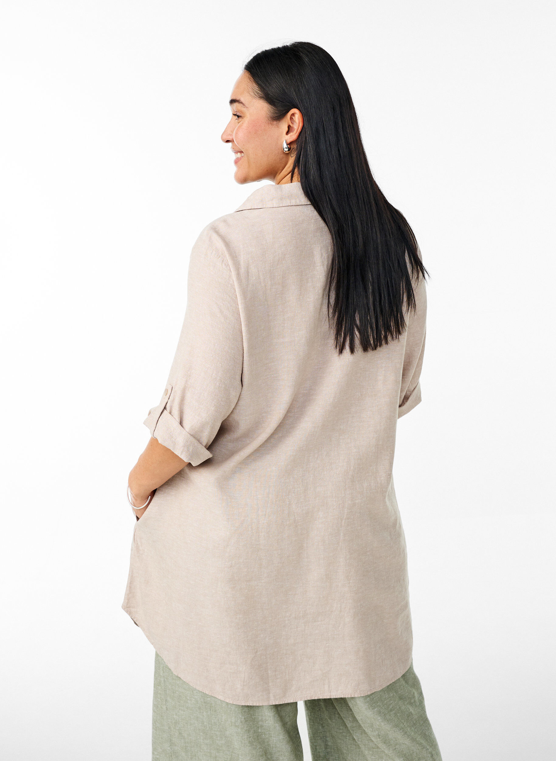 ZizziTunika aus Leinen und Viskose mit A-Linie, Beige, Model image number 2