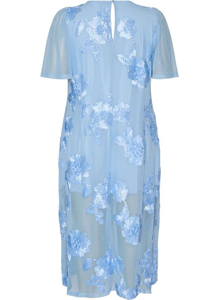 Mesh-Kleid mit floralen Applikationen, Blau, Packshot image number 1