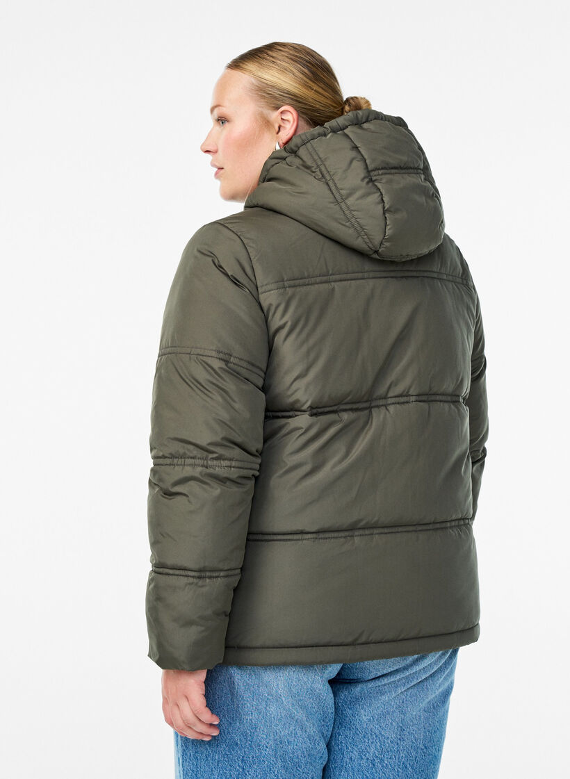 Kurze Steppjacke mit Kapuze und Zwei-Wege-Reißverschluss, Grau, Model image number 2