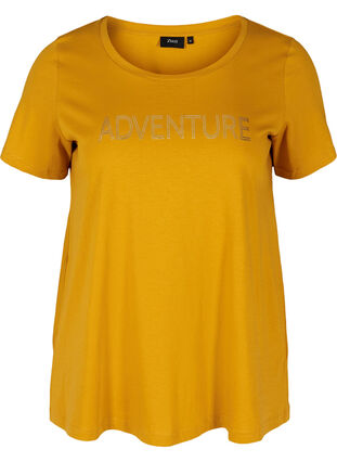 T-Shirt aus Baumwolle mit A-Linie und Aufdruck, Harvest Gold, Packshot image number 0