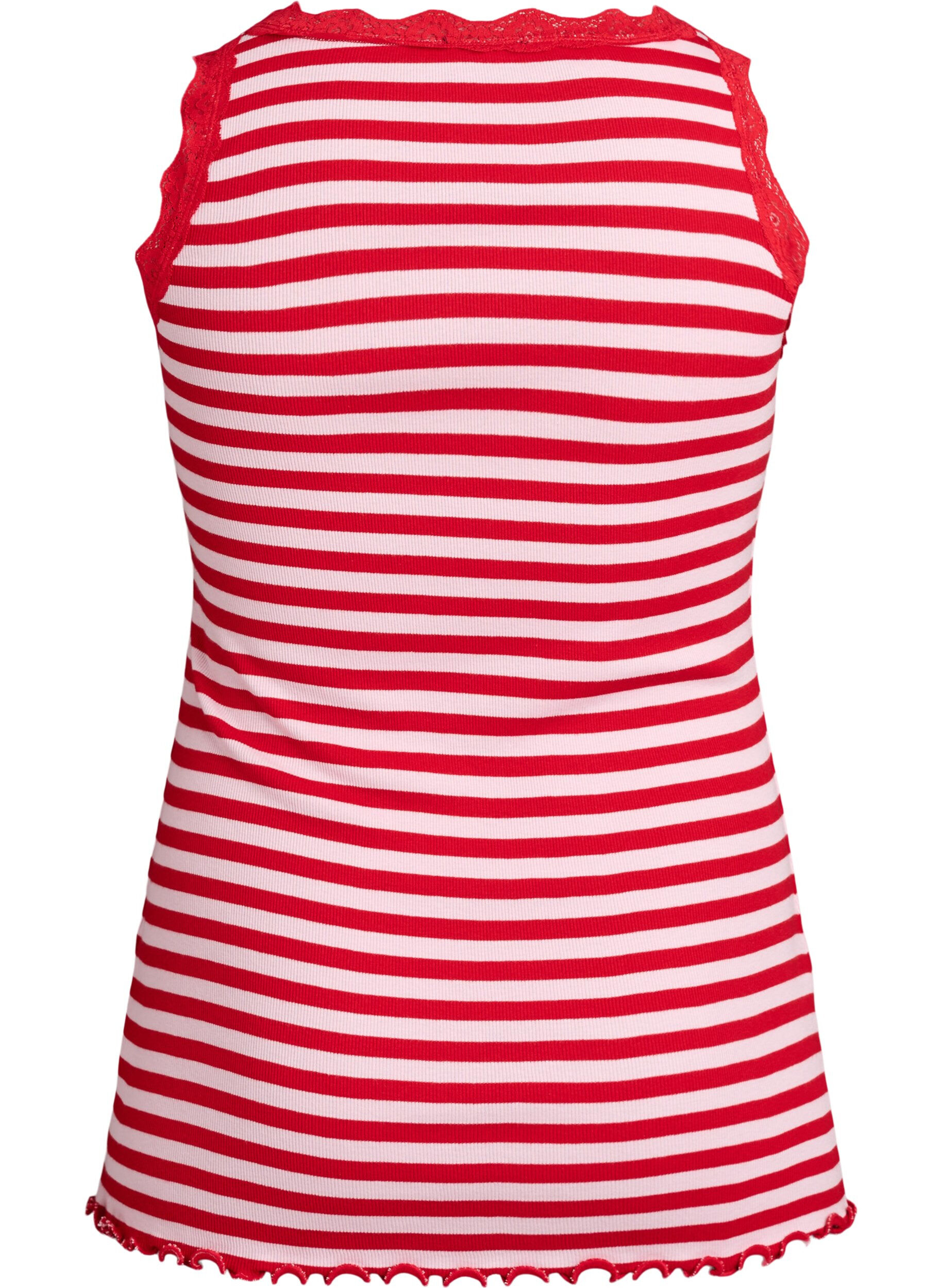 Zizzi Gestreiftes Top mit Rippstruktur und Spitzen, Pink, Packshot image number 1