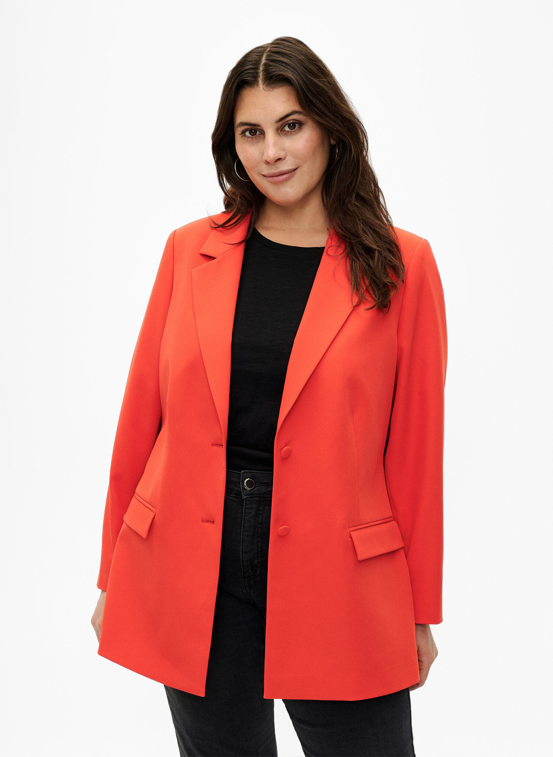 Zizzi Klassischer Blazer mit Knopfverschluss, Orange.com, Model image number 0