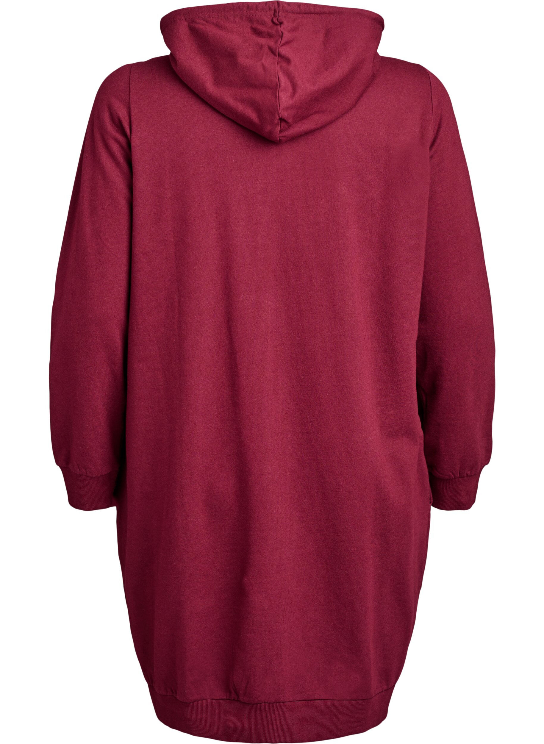 Zizzi Lange Sweatjacke aus Baumwolle mit Kapuze, Dunkles Bordeaux, Packshot image number 1