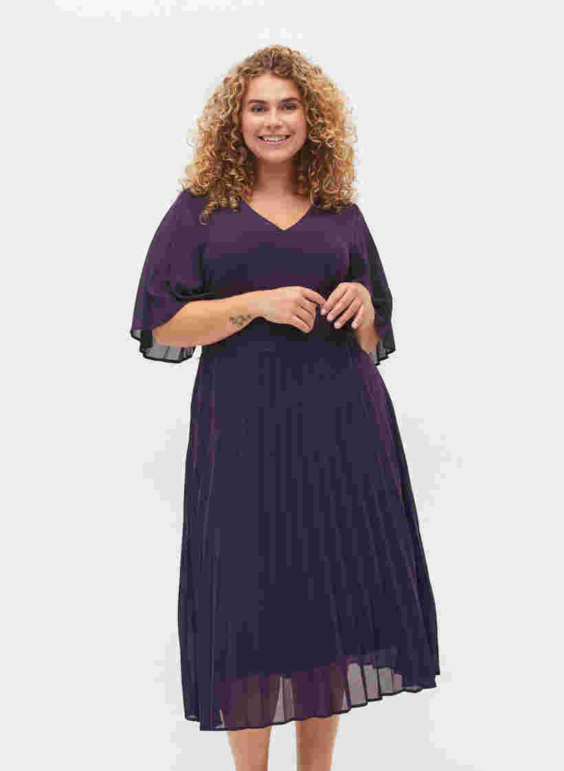 Kurzärmeliges Plissee Kleid, Purple Velvet, Model image number 0