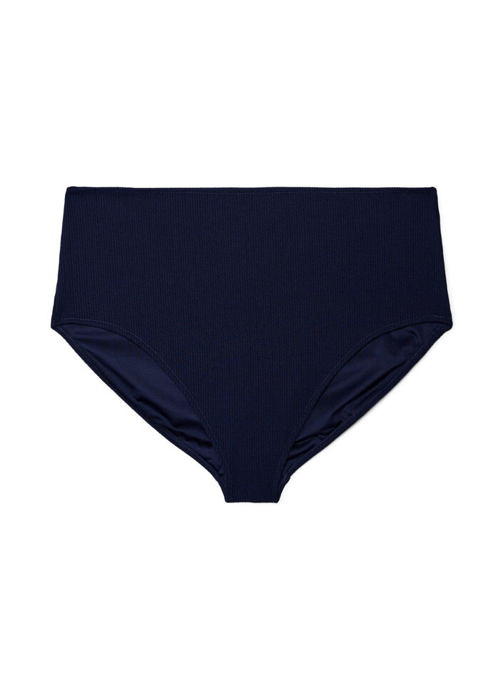 Hoch taillierte Bikinihose mit Struktur, Blau, Packshot image number 0