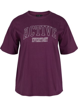 Trainings-T-Shirt aus Baumwolle, Blackberry Wine, Packshot image number 0
