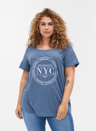 Meliertes T-Shirt mit Print und kurzen Ärmeln, Bering Sea Mel., Model image number 0