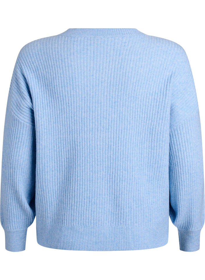 Rippenstrick Strickjacke mit Kn&ouml;pfen, Blau, Packshot image number 1