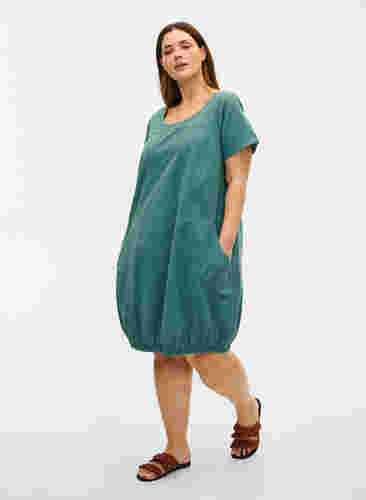 Kurzarm Kleid aus Baumwolle, Sea Pine, Model image number 2