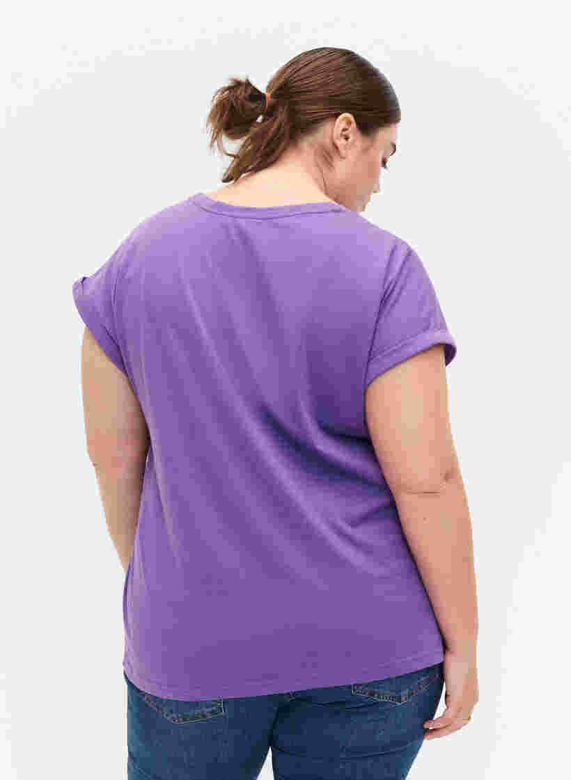 Kurzärmeliges T-Shirt aus Baumwollmischung, Deep Lavender, Model image number 1