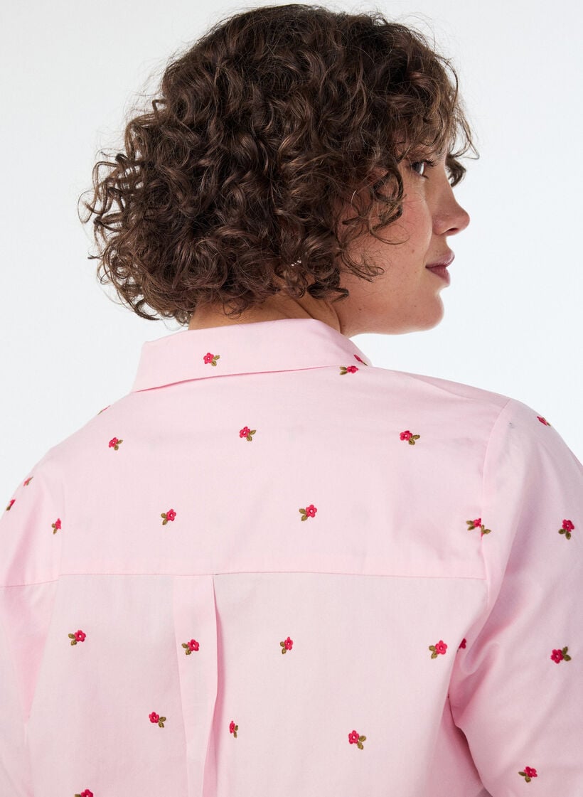 Hemdbluse mit Blumenstickerei, Pink, Model image number 3