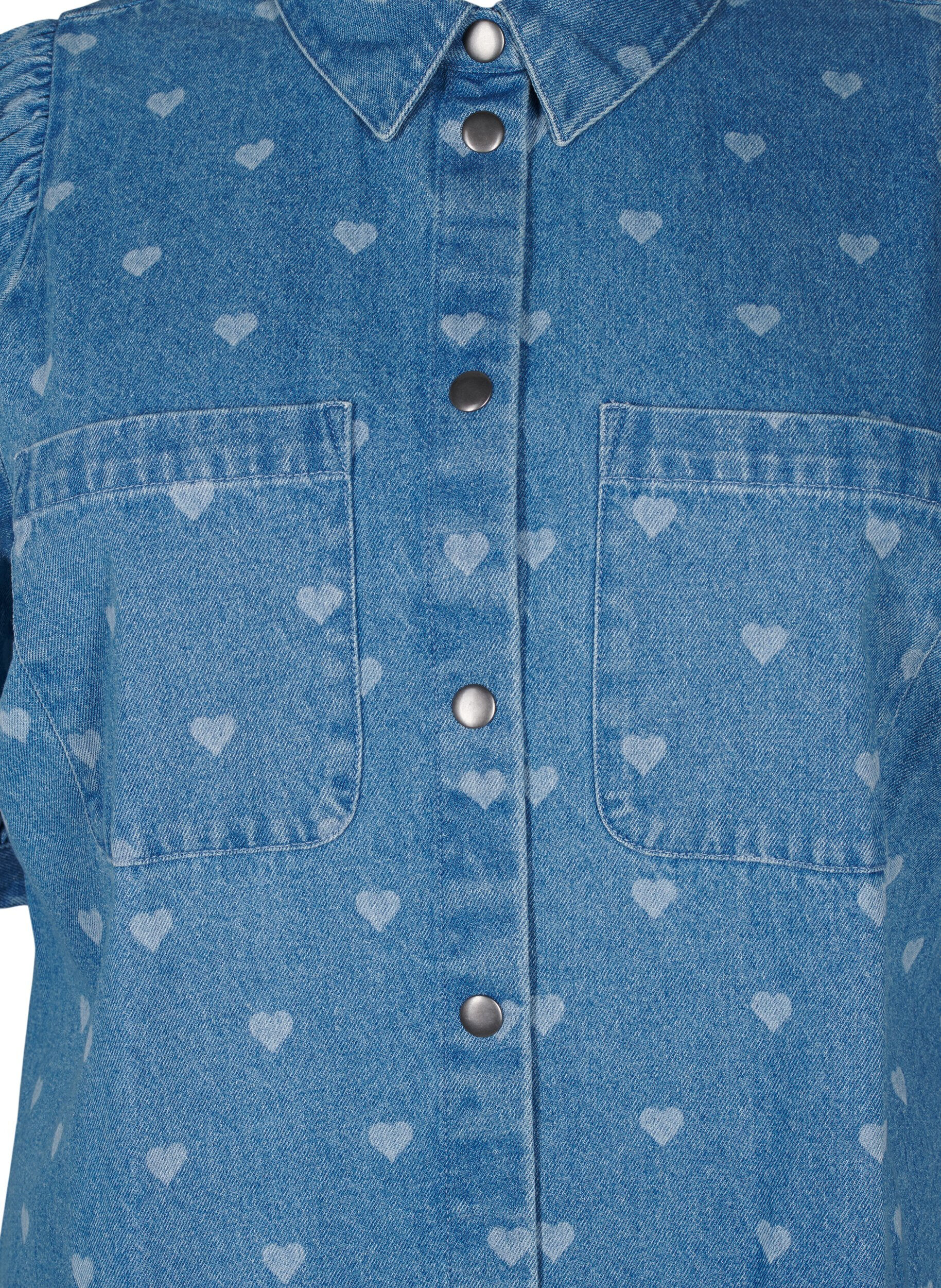 Zizzi Kurz&auml;rmliges Denim-Kleid mit Herz-Print, L. Blue D. w. Heart, Packshot image number 2