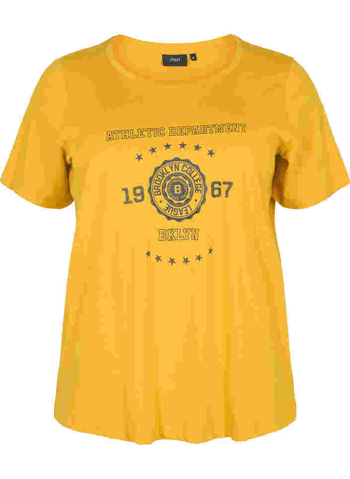 Kurzärmeliges Baumwoll-T-Shirt mit Druck, Harvest Gold, Packshot image number 0