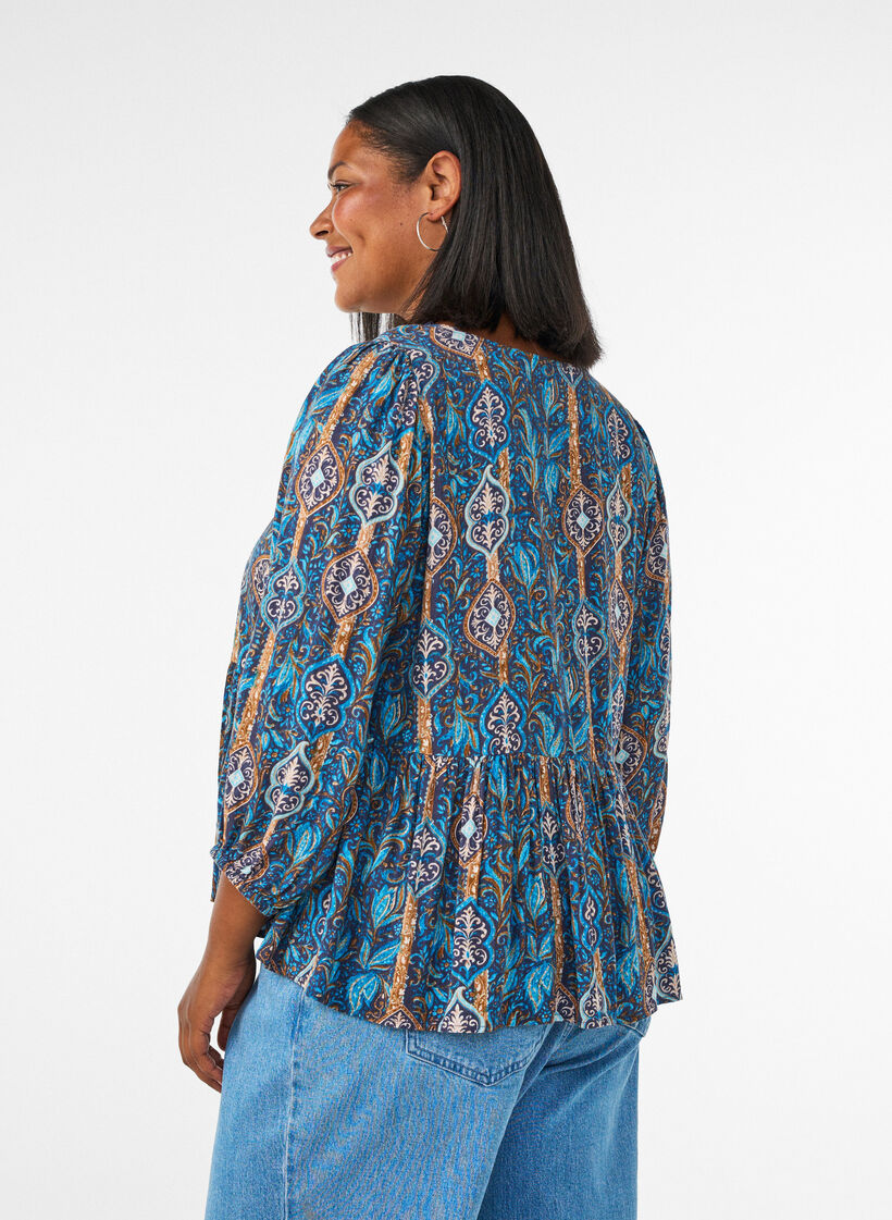 Bluse mit Paisleymuster und Spitzendetails, Blau, Model image number 2