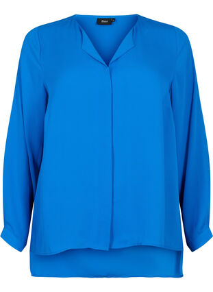 Unifarbenes Hemd mit V-Ausschnitt, Princess Blue, Packshot image number 0