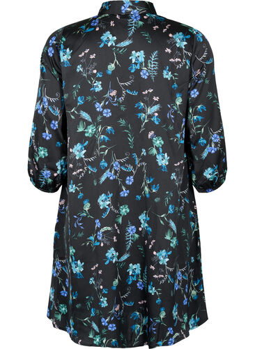 Hemdblusenkleid mit 3/4-Ärmeln und Blumendruck, Blue Flower AOP, Packshot image number 1