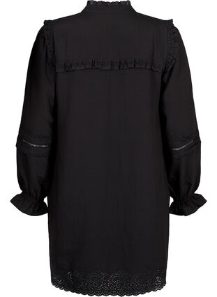 Kleid aus Viskose mit Lochstickerei und Rüschendetails, Black, Packshot image number 1