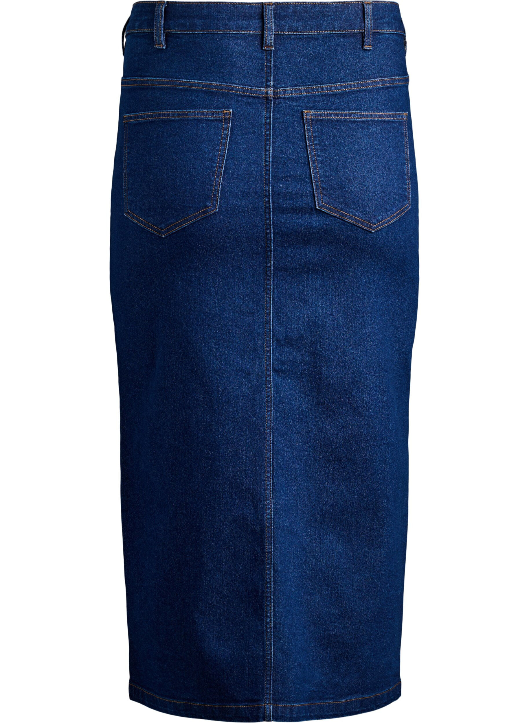 Zizzi FLASH - Midi-Jeansrock mit vorderem Schlitz, Blau, Packshot image number 1