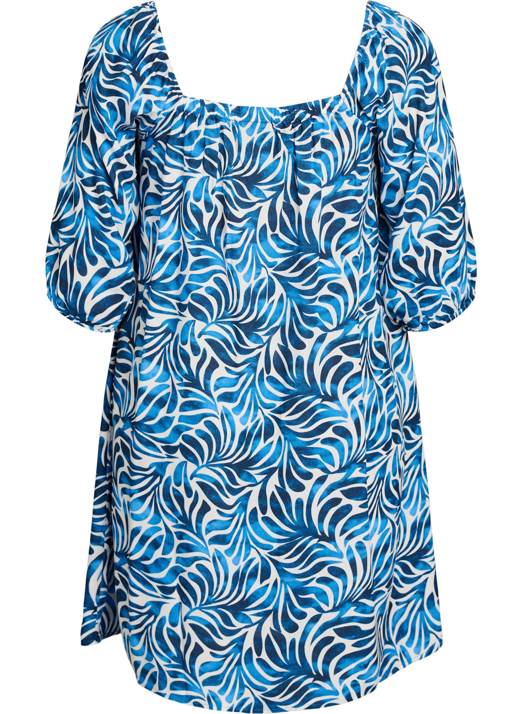 Zizzi Strandkleid aus Viskose mit Print, Blau, Packshot image number 1