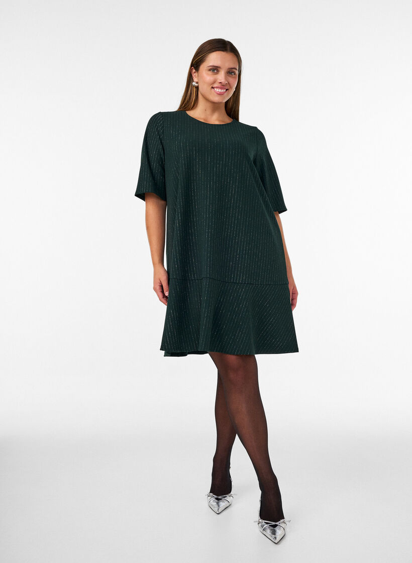 Kurzes A-Linien-Kleid mit Glitzerstreifen, Gr&uuml;n, Model image number 1