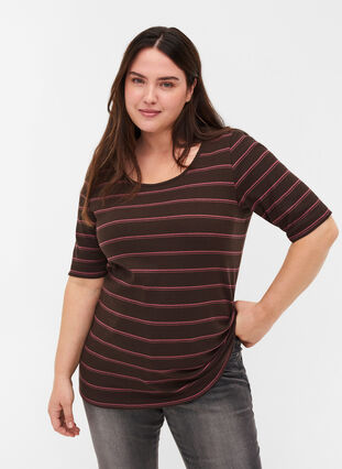 Gestreiftes T-Shirt aus Baumwolle mit Ripp, Mole Stripe, Model image number 0