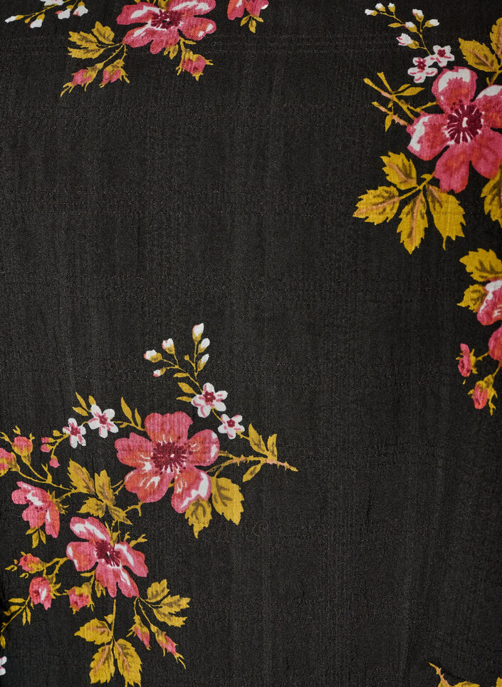 Lang&auml;rmelige Bluse mit gebl&uuml;mtem Muster, Schwarz, Packshot image number 2