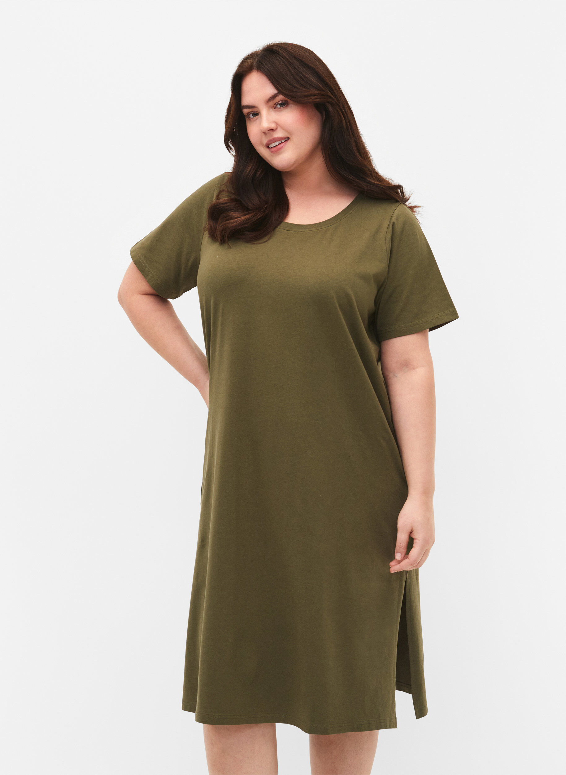 Zizzi Baumwollkleid mit kurzen &Auml;rmeln, Ivy Green, Model image number 0