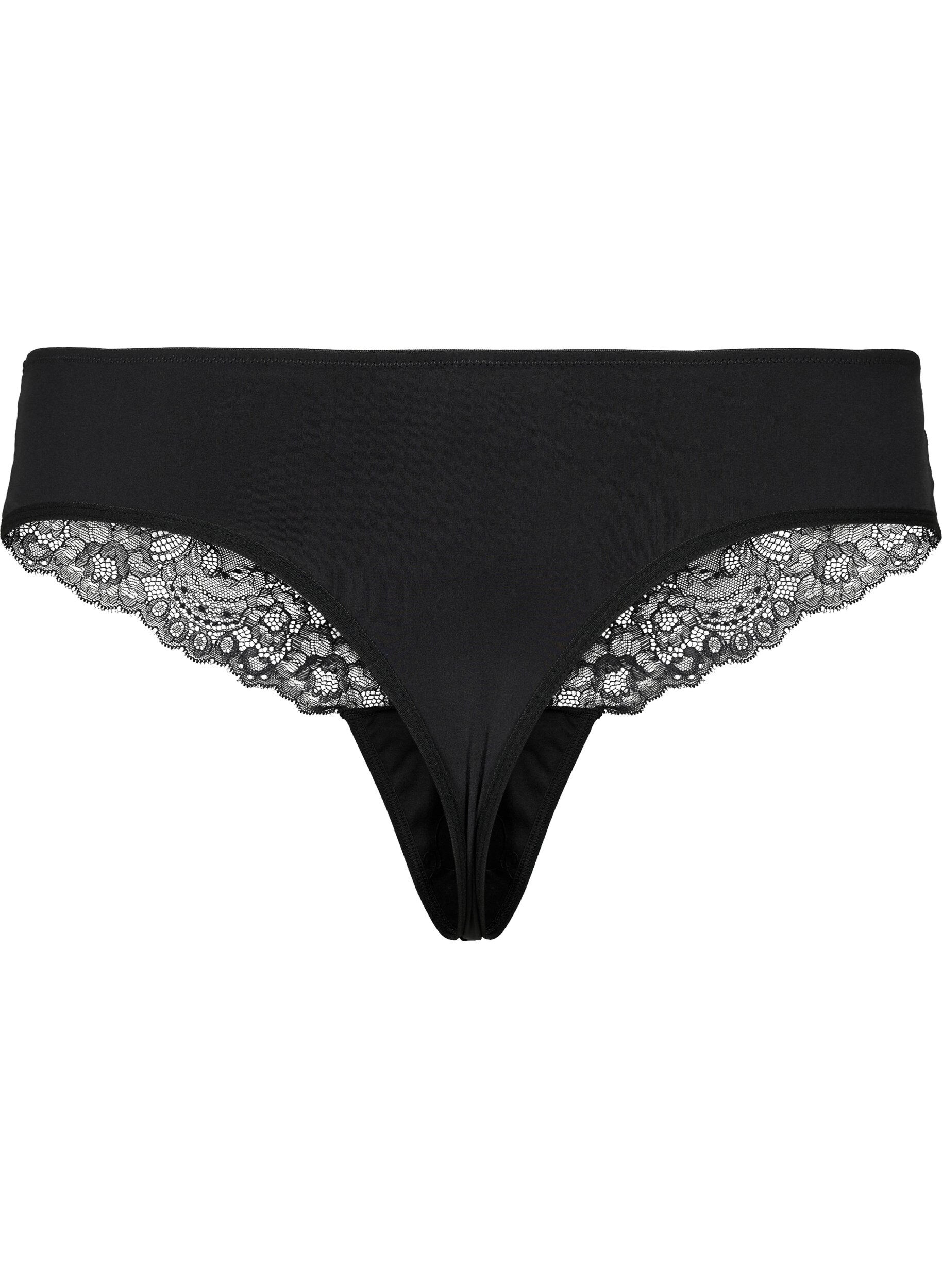 Zizzi G-String mit Spitze und regul&auml;rer Taille, Black, Packshot image number 1