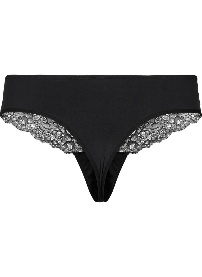 G-String mit Spitze und regulärer Taille, Black, Packshot image number 1