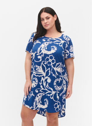 Kleid mit Aufdruck und kurzen Ärmeln, Blue Artist AOP, Model image number 0