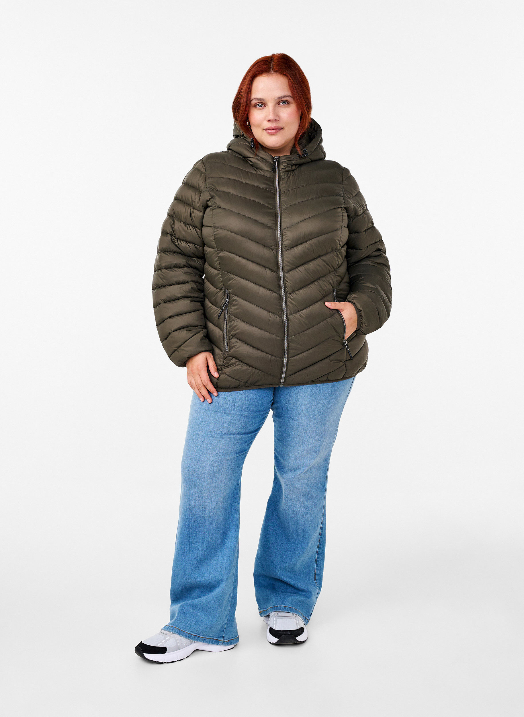 Zizzi Leichte Jacke mit Kapuze, Gr&uuml;n, Model image number 1