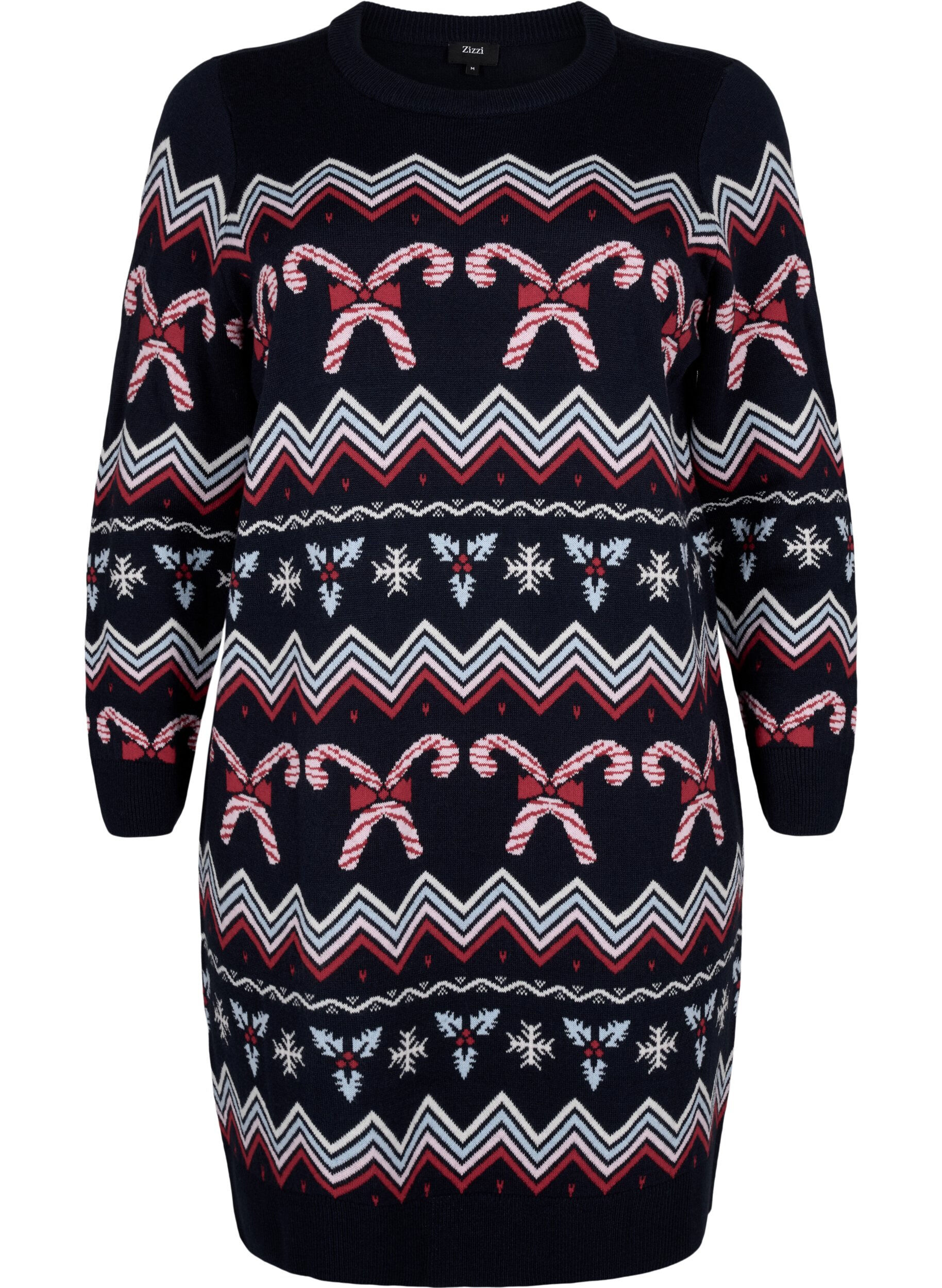 Zizzi Strickkleid mit Weihnachtsmotiv und langen &Auml;rmeln, Navy Blazer Comb, Packshot image number 0