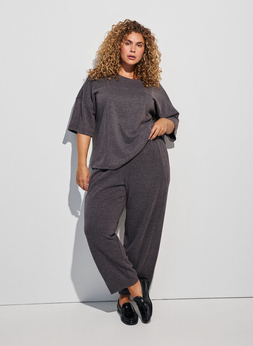 Hose aus Jersey mit Barrel Fit und hoher Taille, Grau, Model image number 0
