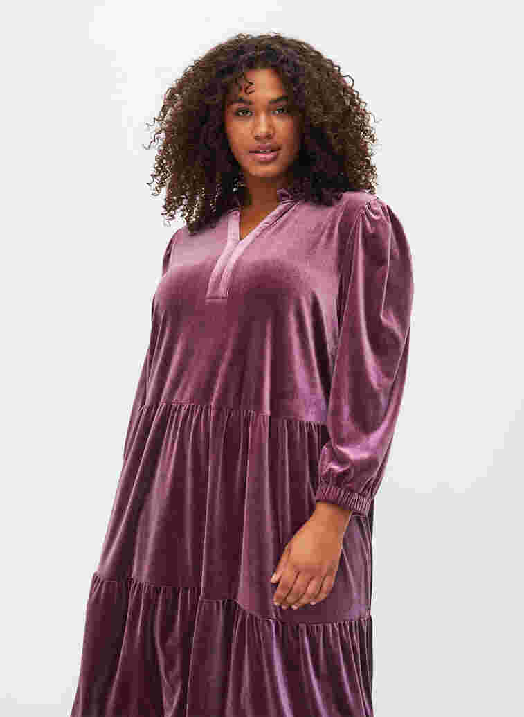 Kleid aus Velours mit Rüschenkragen und 3/4-Ärmeln, Winetasting, Model image number 2