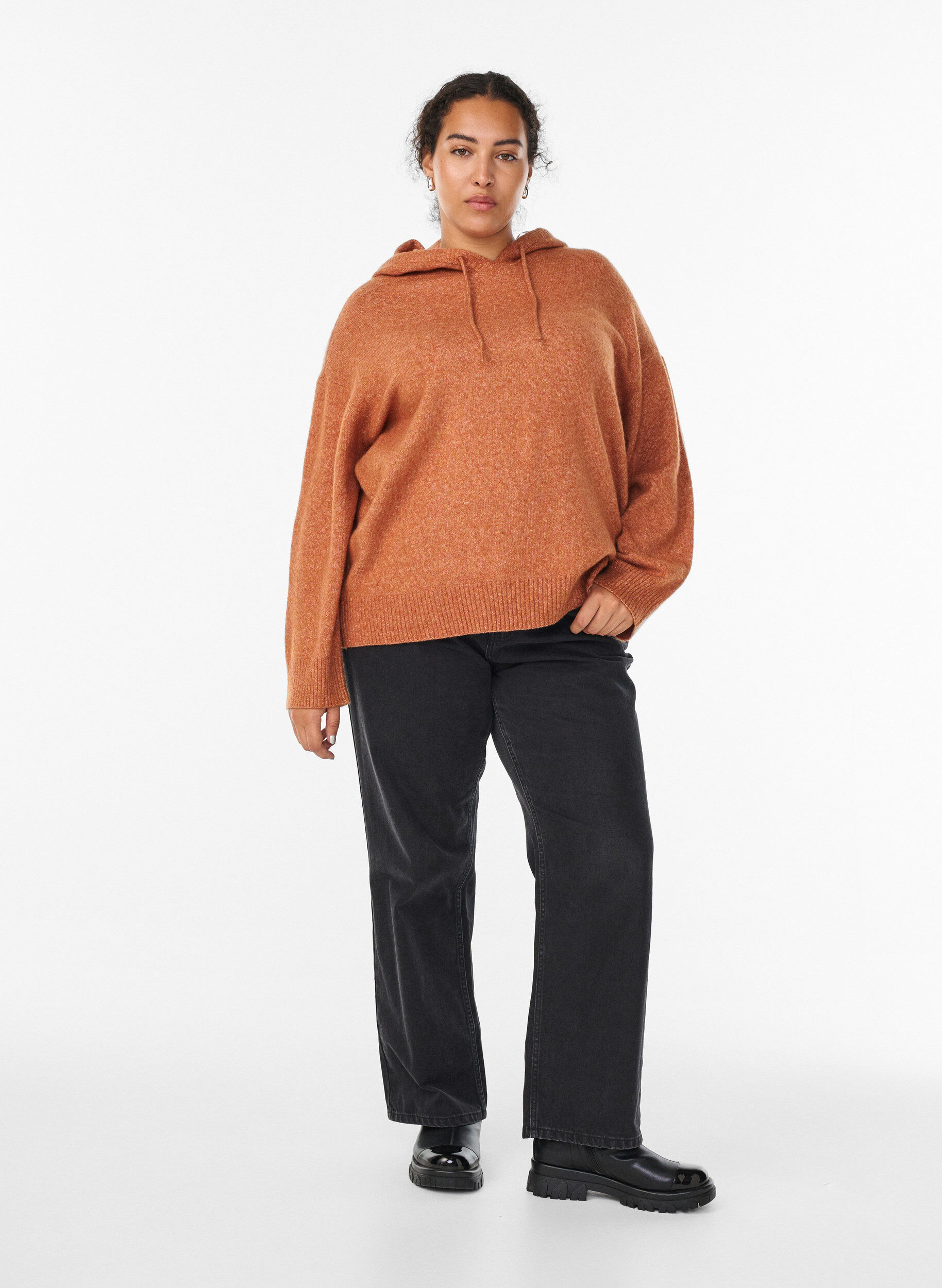 Zizzi Strick-Hoodie, Orange, Model image number 1