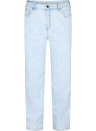 Cropped Mille Mom Jeans mit Print, Light blue denim, Packshot