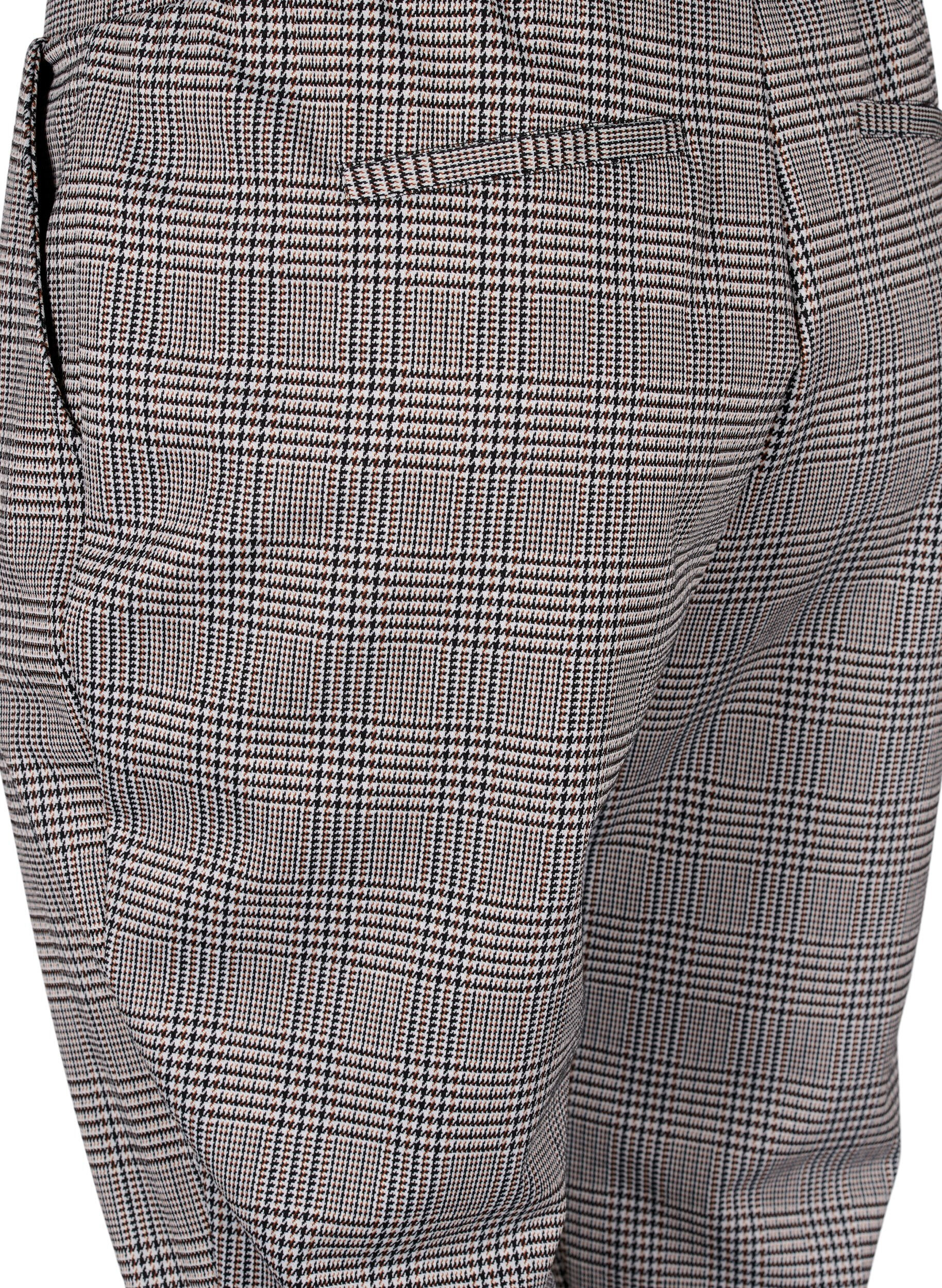 Zizzi Gek&uuml;rzte Maddison-Hosen mit kariertem Muster, Beige Brown Check, Packshot image number 3