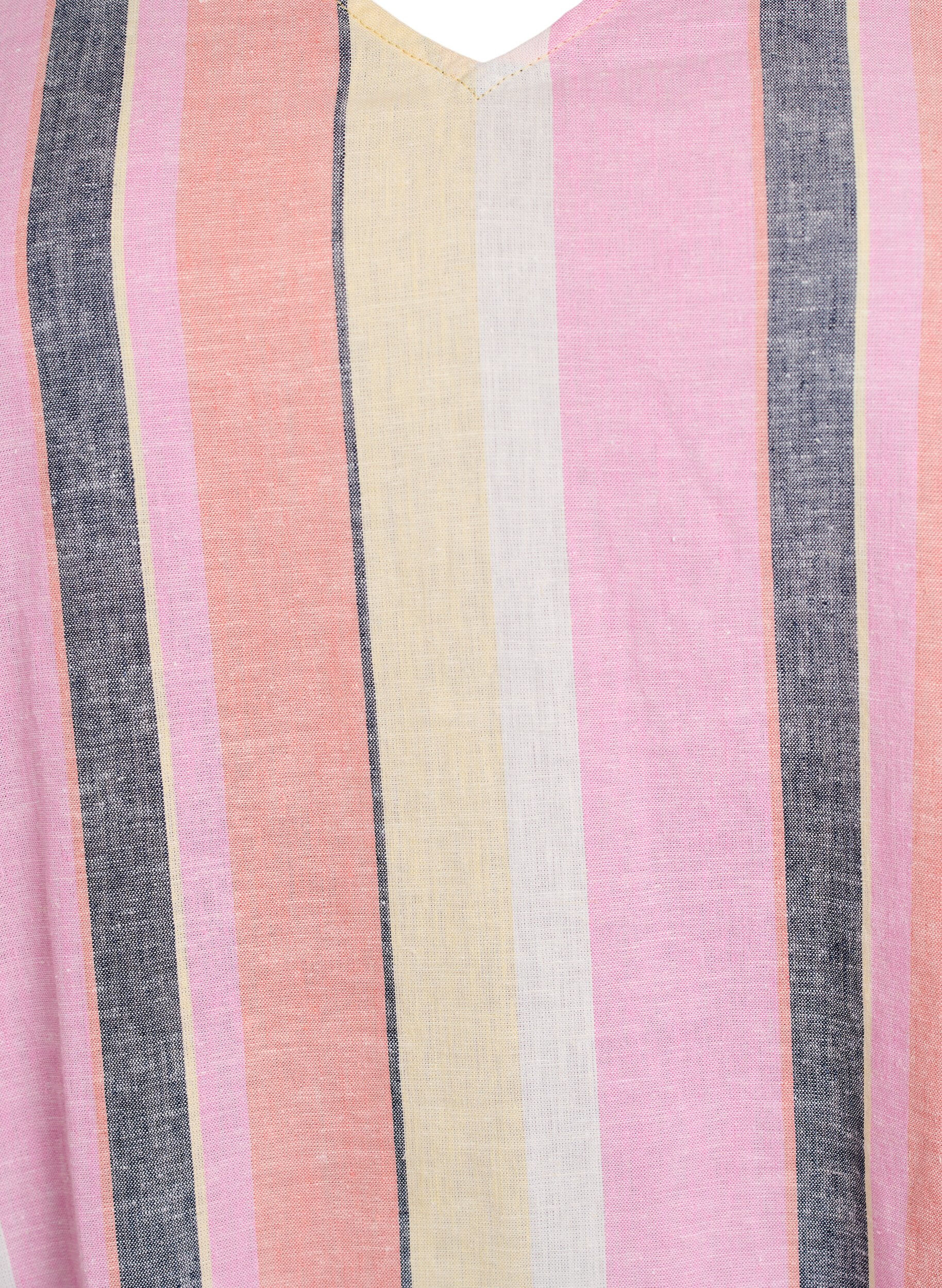 Zizzi Kleid aus Leinen und Viskose mit 3/4-&Auml;rmeln, Gelb, Packshot image number 2